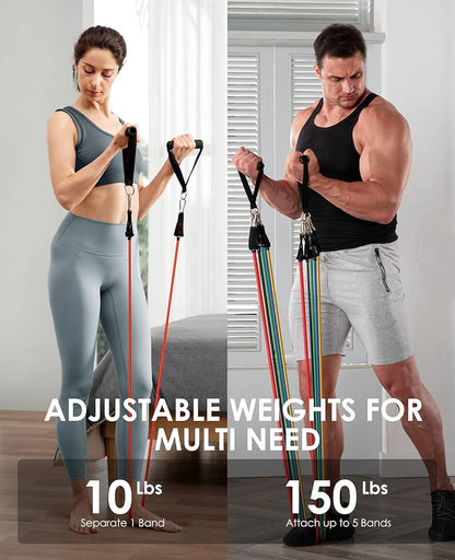 Resistance Bands Set – 5 Stackable Exercise Bands (10–150 lbs)