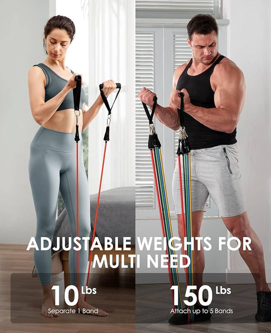 Resistance Bands Set – 5 Stackable Exercise Bands (10–150 lbs)